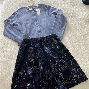 Kids Blue Cardigan and Patterned Skirt Set